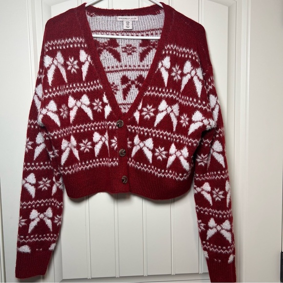 Sincerely Jules red and white crop cardigan sweater size medium - Picture 1 of 3